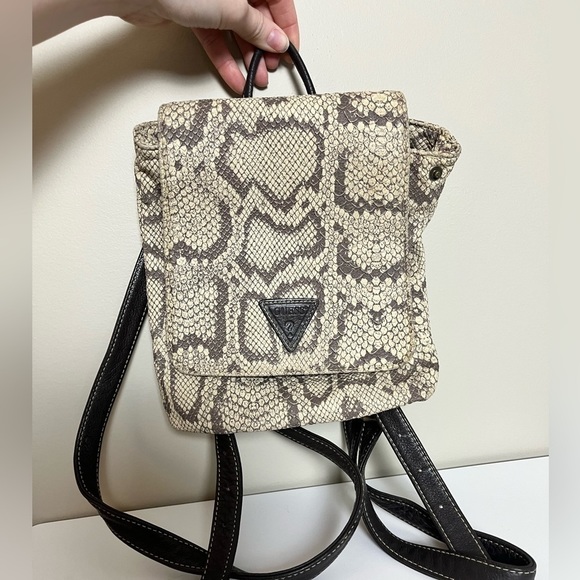 Guess Handbags - VINTAGE Guess Leather Faux Snake-Skin Purse Backpack